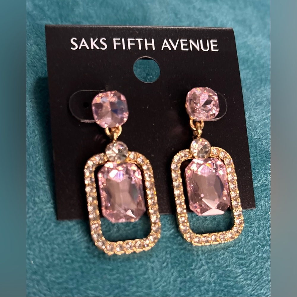 Saks Fifth Avenue Gold and Pink Gemstone Earrings